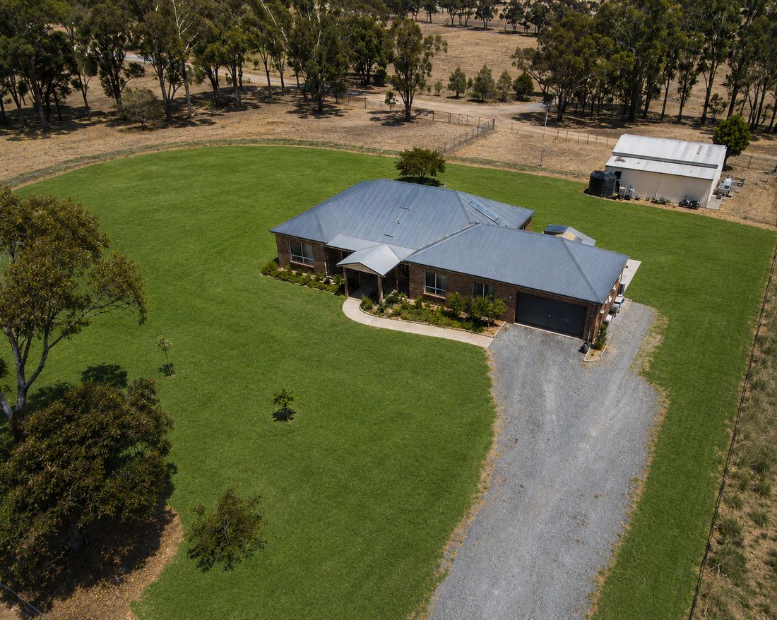 Acreage property after hydroseeding, lush green lawn